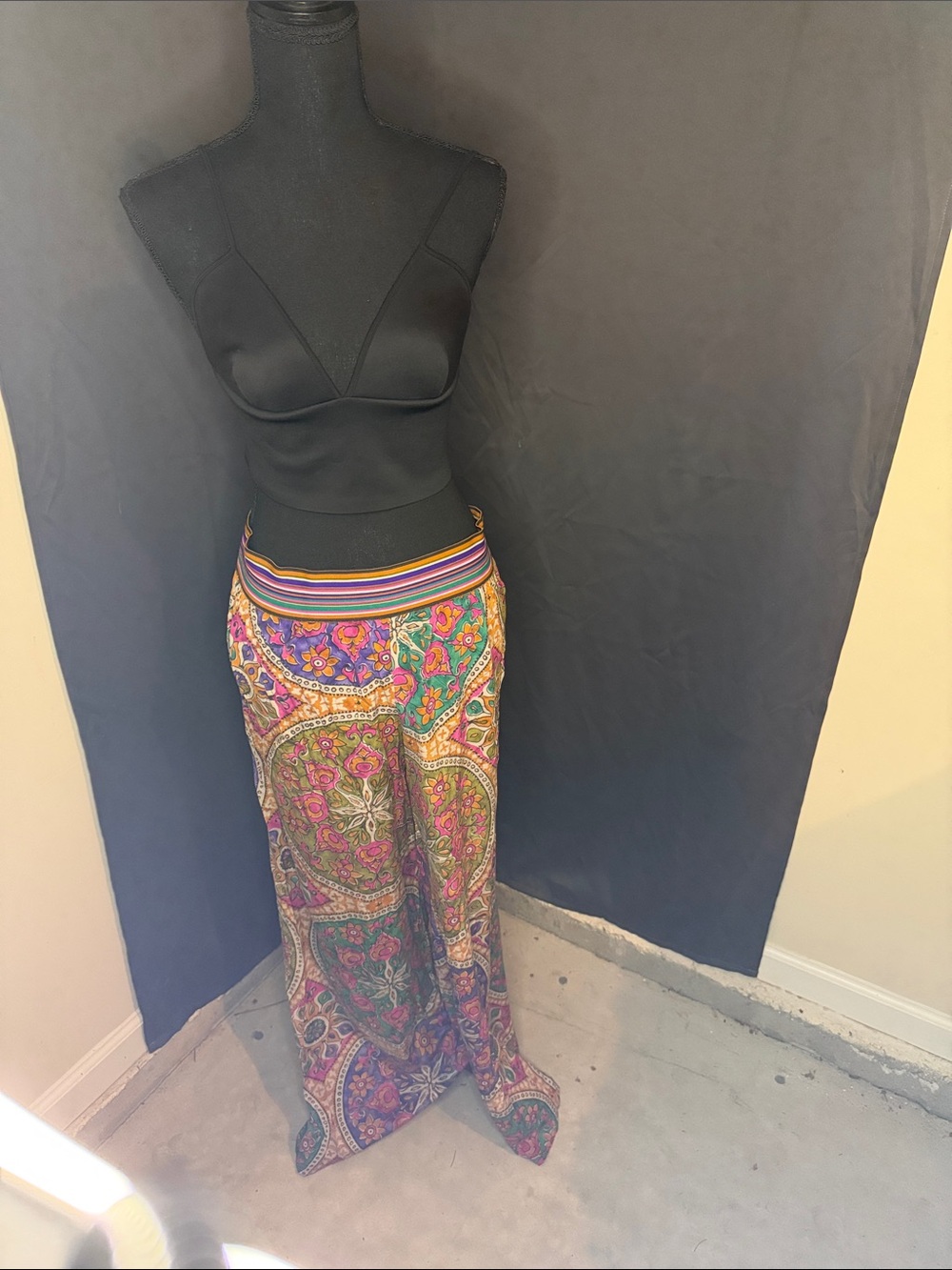 Calypso St. Barth Multicolor Paisley Maxi Skirt with Striped Waistband
